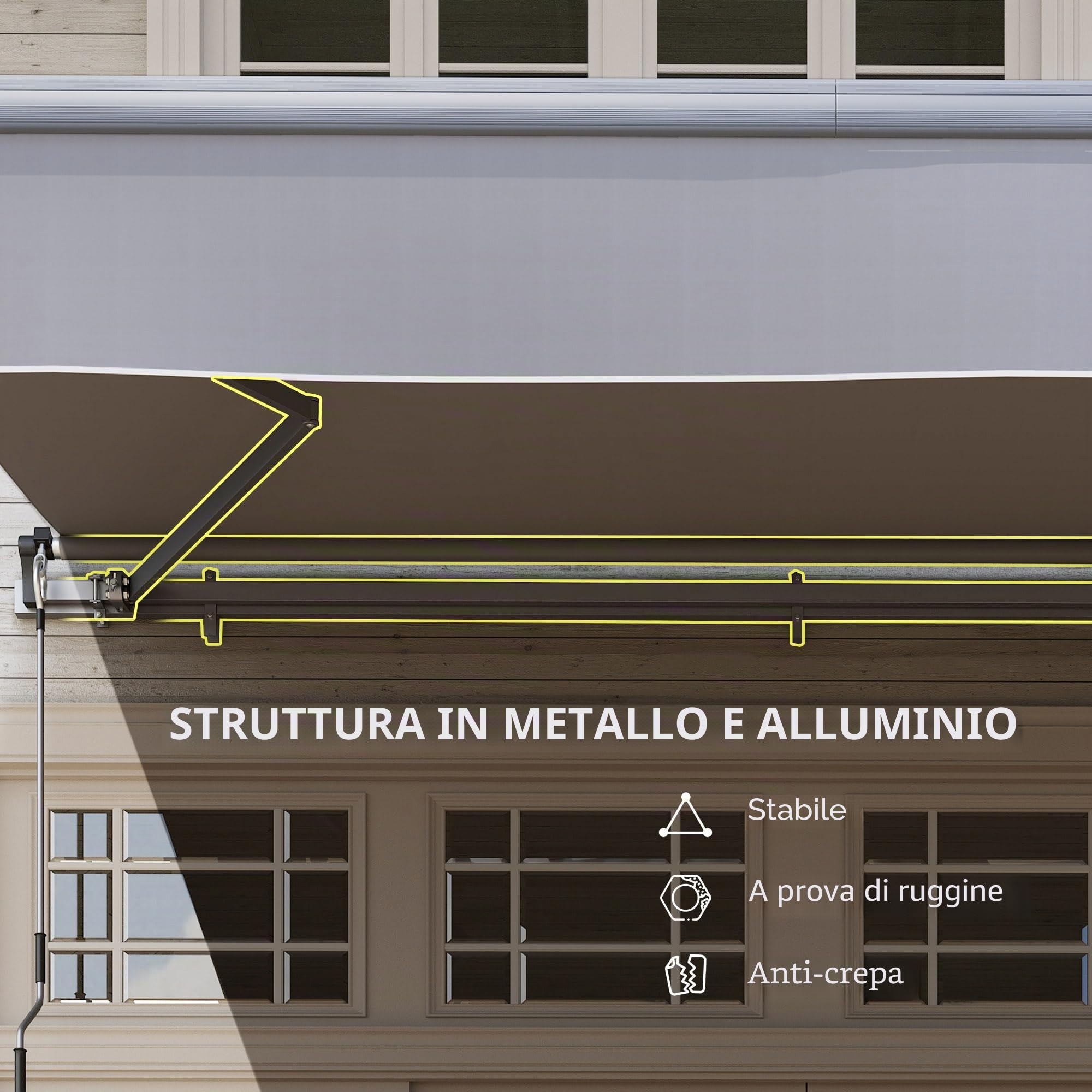 Outsunny Tendalina retrattile avvolgibile 3x2m con manovella UV50+ Grigio
