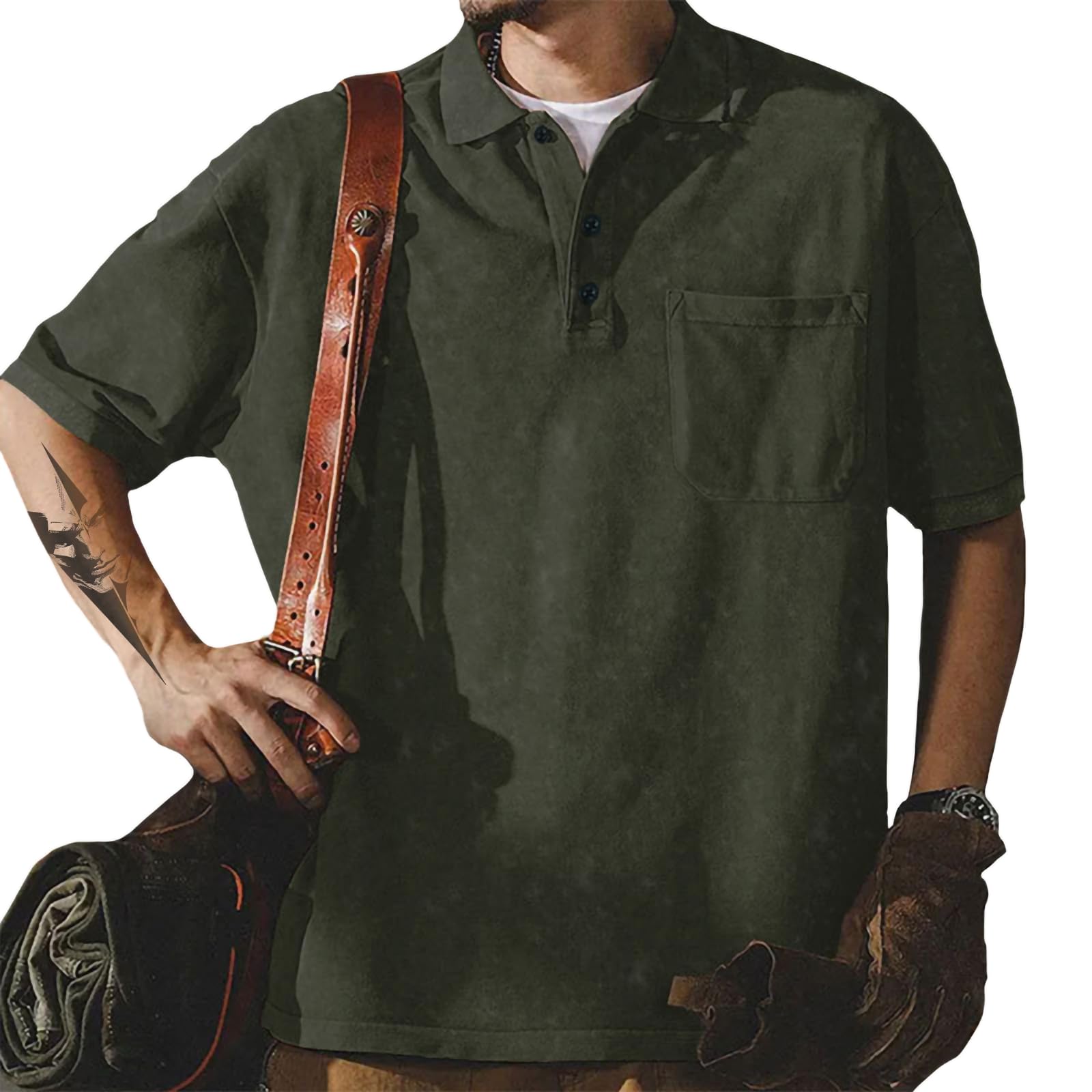 Polo Shirt Men Cool Summer Outdoor Regular Fit Button Up Short Sleeve V Neck Big and Tall Undershirts