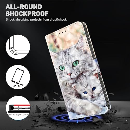 Miniatura 3 de ALILANG Funda de teléfono para Samsung Galaxy A22 5G, soporte magnético con tapa de piel sintética con tarjetero protector a prueba de golpes para