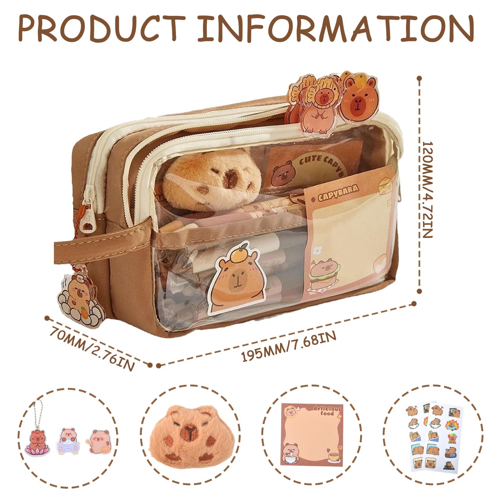 MUNSKT Capybara Pencil Case - Large Capacity Pouch with Compartments, Khaki, one 1size - Image 3