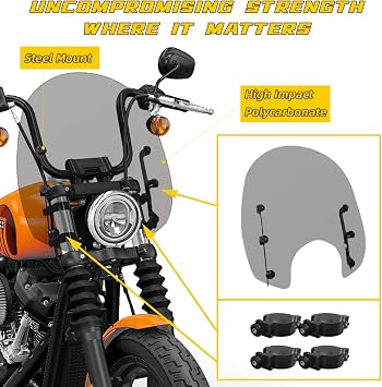 Motorcycle Windshield Motorcycle Windscreen Fit for Harley Softail Street Bob FXBB FXBBS Standard FXST Low Rider FXLR Rocker FXCW Dyna Super Glide FXD(Clear)