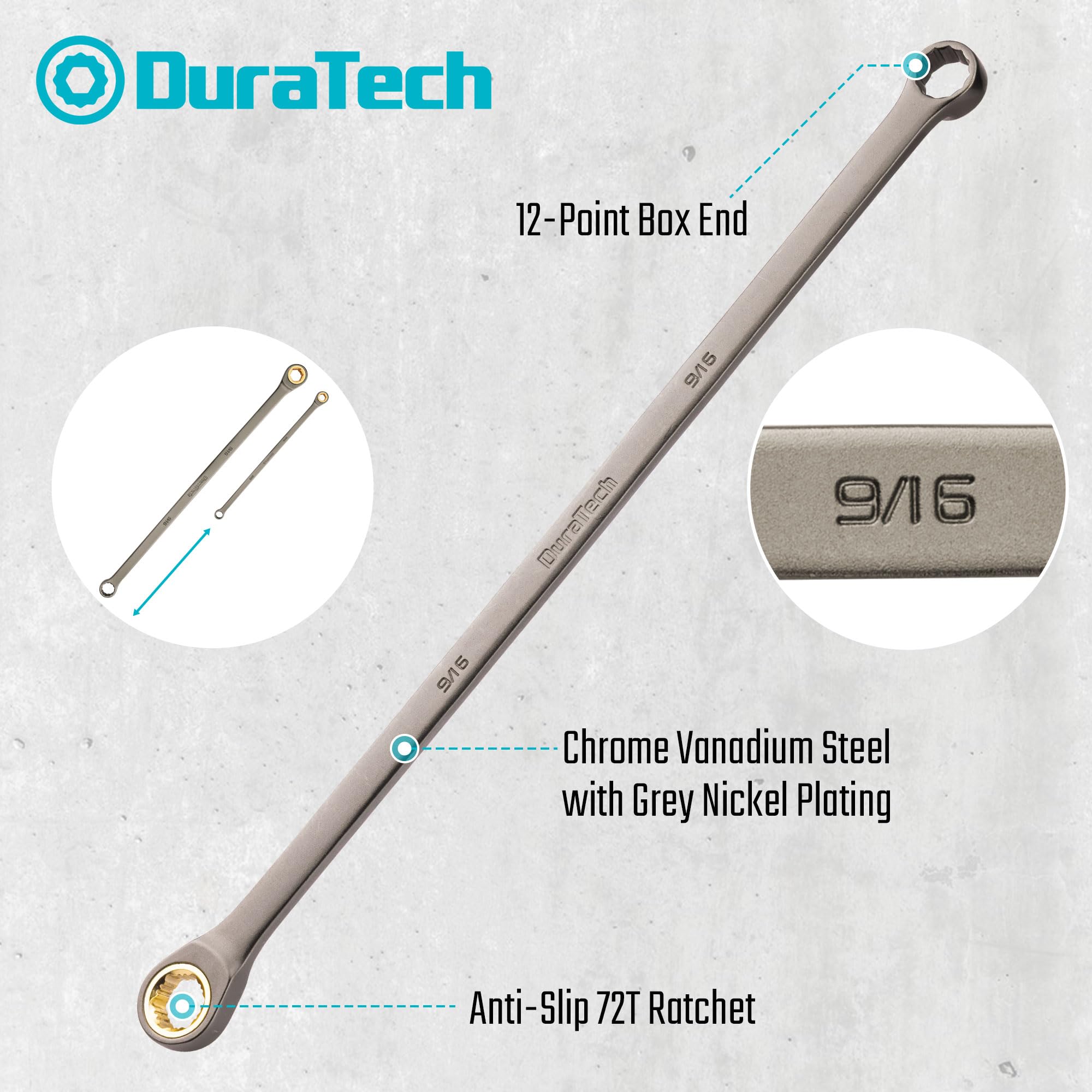 DURATECH Extra Long Ratchet Wrench Set - 9 Piece -4 DURATECH Extra Long Ratchet Wrench Set - 9 Piece -4