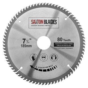 Saxton TCT18580T TCT Circular Wood Saw Blade 185mm x 30mm Bore x 80T for Bosch Makita Dewalt Fits 190mm Saws