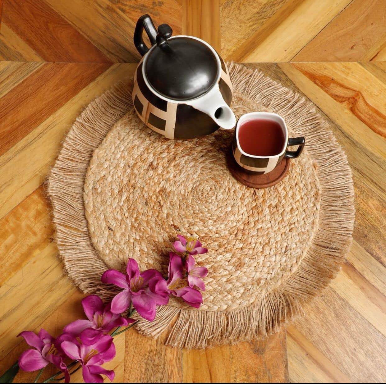 Wisdom Decor Round Mat Reversible Jute mat, Hand Woven Classic Rug, Kitchen Rugs, Rugs for Living & Bedroom (Pack of 1)