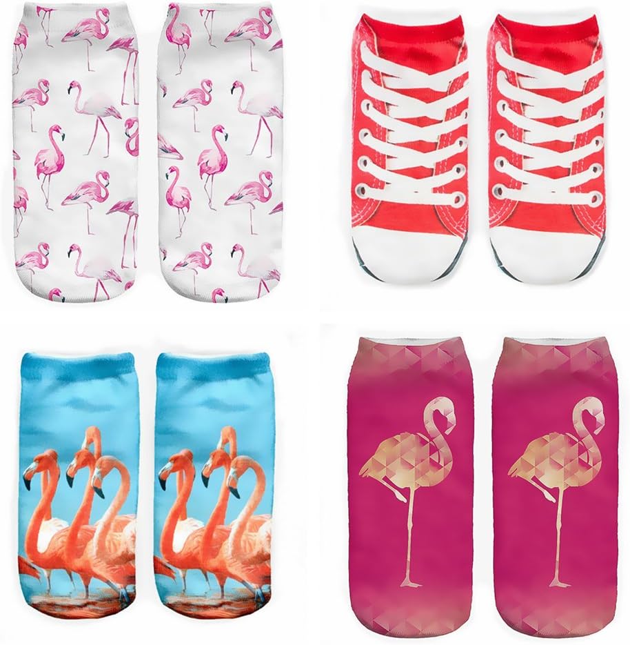 Womens Cute 3D Printed Ankle Socks,Funny and Cool Casual Low Cut No Show Socks for Women(Flamingo)