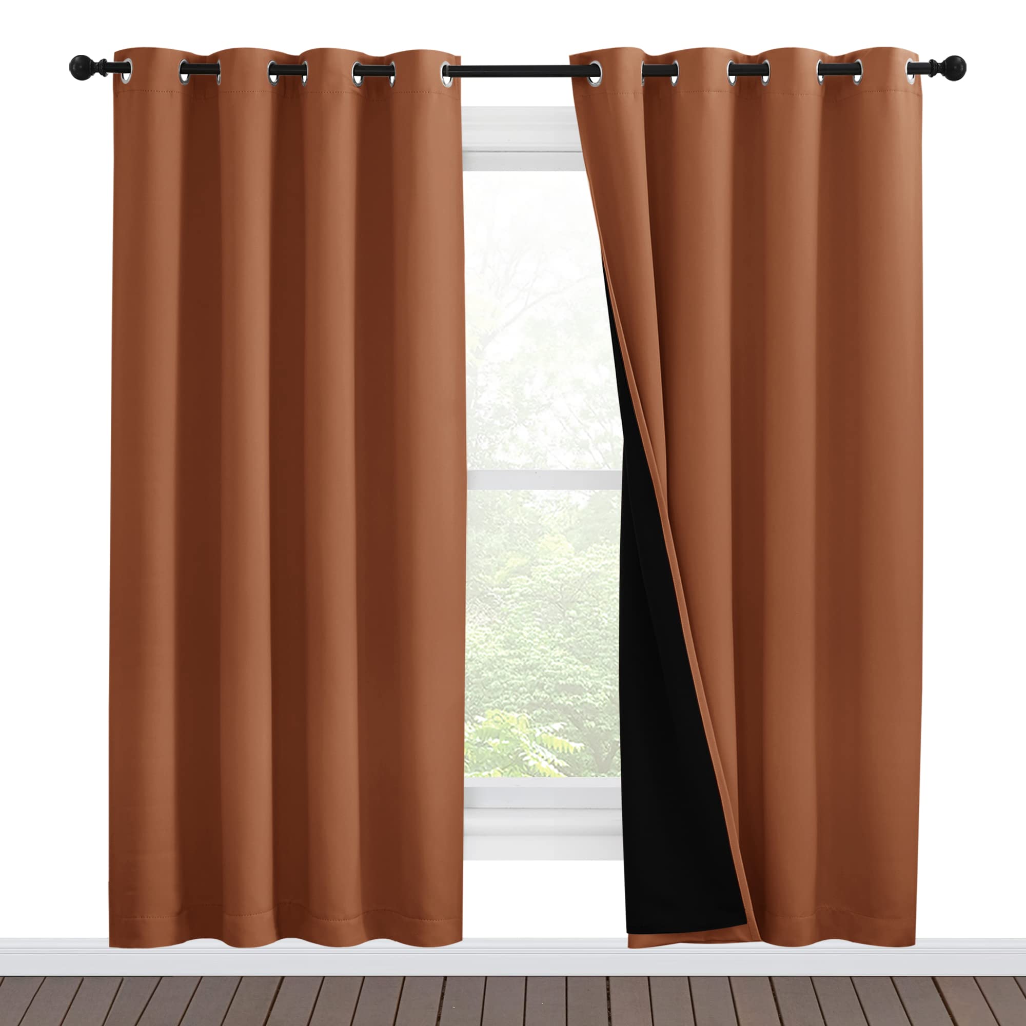 NICETOWN 100% Blackout Window Curtain Panels, Full Light Blocking Drapes with Black Liner for Nursery, 78-inch Drop Thermal Insulated Draperies (Burnt Orange, 2 Pieces, 55-inch Wide Per Panel)