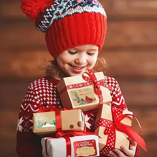 Miniatura 7 de Etiquetas navideñas de papel estraza metálico, 8 diseños jumbo, calcomanías de Navidad para regalo, etiquetas con de y para, 80 unidades