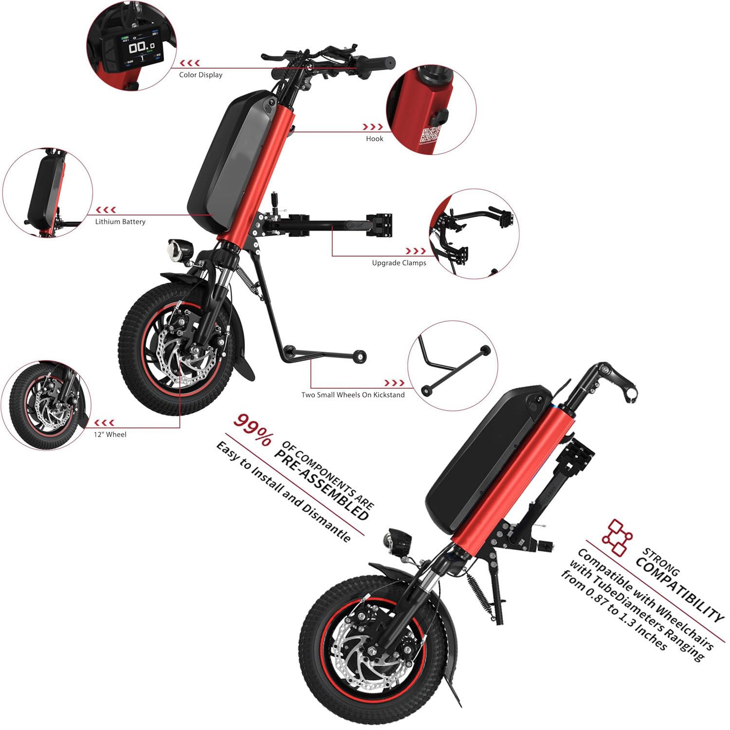 Cabezal de accionamiento eléctrico para silla de ruedas, dispositivo de tracción para silla de ruedas, accesorio para silla de ruedas eléctrica, para convertir silla de ruedas manual en eléctrica A5
