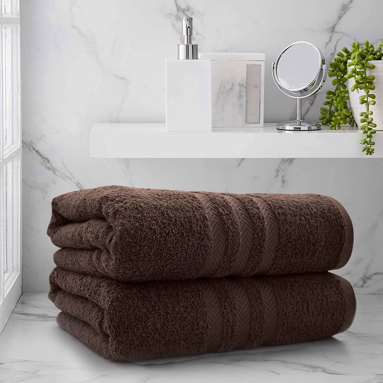 NAUSHA 2 x Super Large Bath Sheets Towels (80 x 140cm) 100% Egyptian Cotton 600 GSM (Chocolate) - Image 3