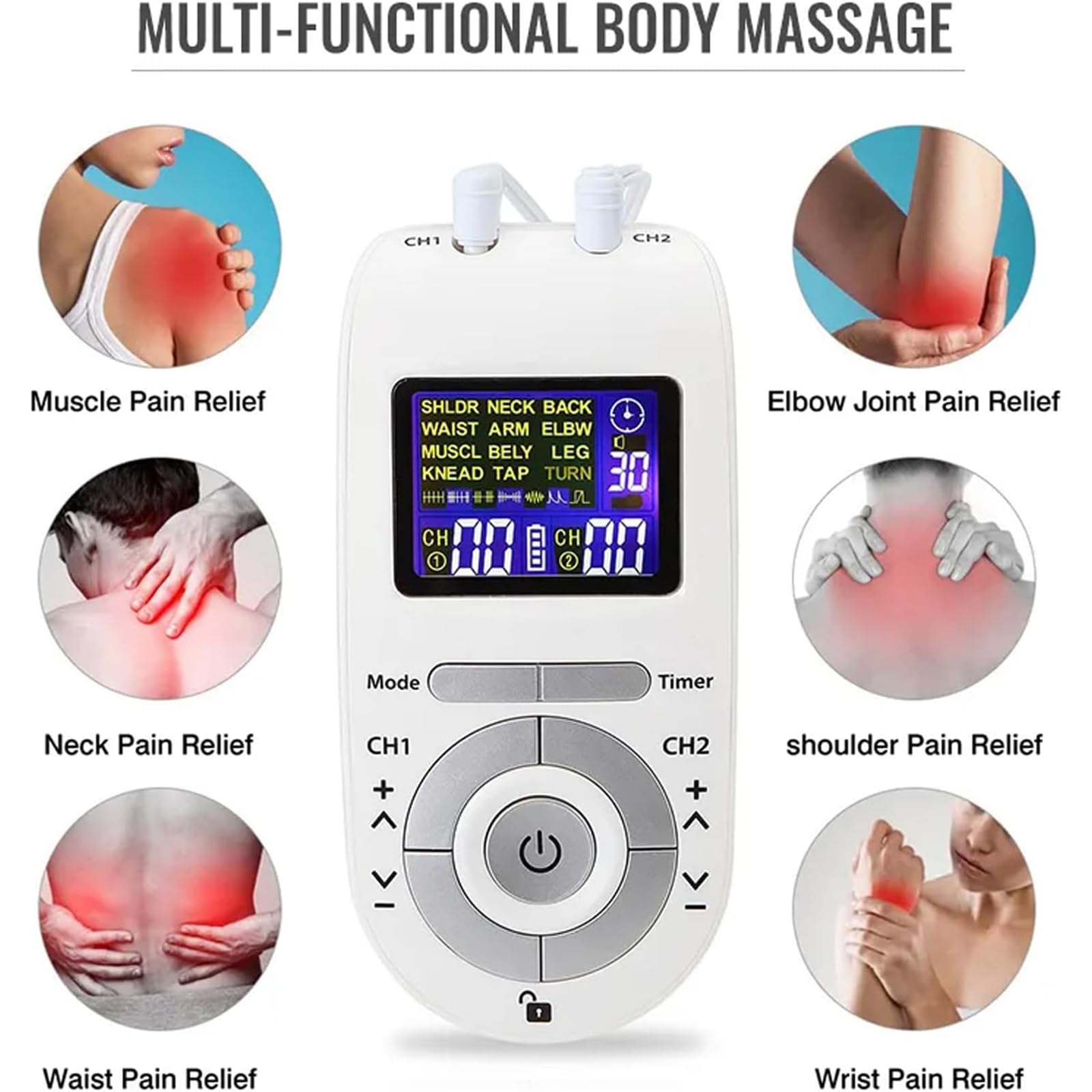 Máquina TENS De Doble Canal, Masajeador De Pulso con Estimulador Muscular De Unidad TENS, 12 Modos Y 40 Intensidades Ajustables, para Dolor De Espalda, Cuello Y Articulaciones