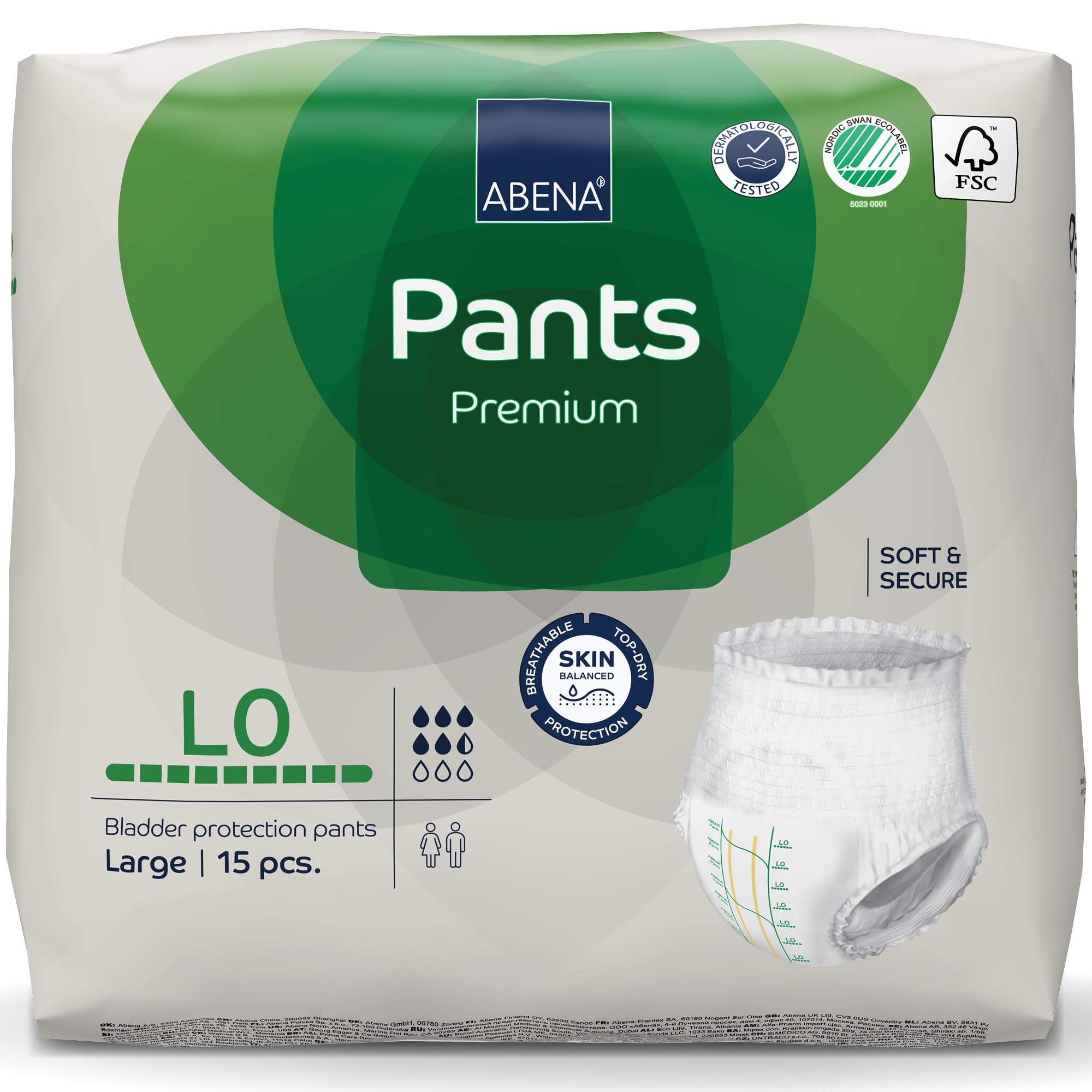 Pants Premium Pull-Up Incontinence Pants, Eco-Labelled Incontinence Pants for Men & Women, Discreet, Protective, Breathable, Comfortable - Large 0, 100-140cm Waist, 1085ml Absorbency, 15PK