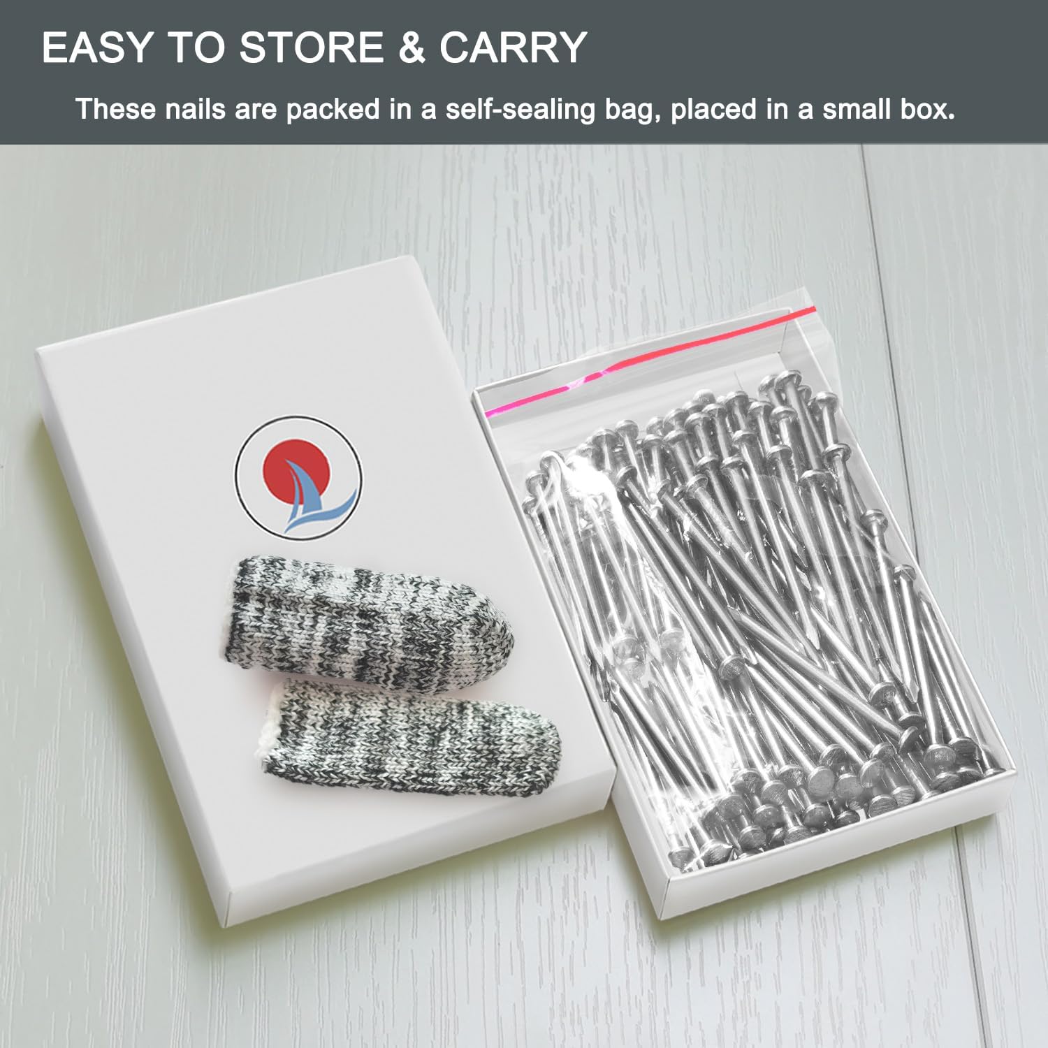 Hardware Nails - 120pcs Premium Small Nails for Hanging Pictures, Finishing Nails, Wall Nails, Pin Nails, Wood Nails with Finger Cots, Silver