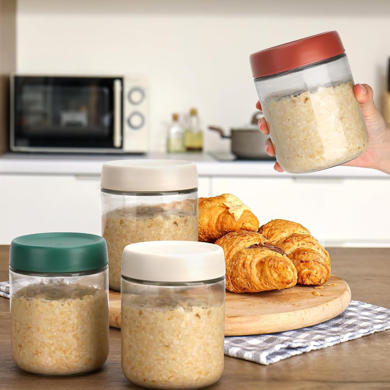Pots Overnight Oats 4 Bocaux en Verre Hermétiques 450 ml avec Couvercles
