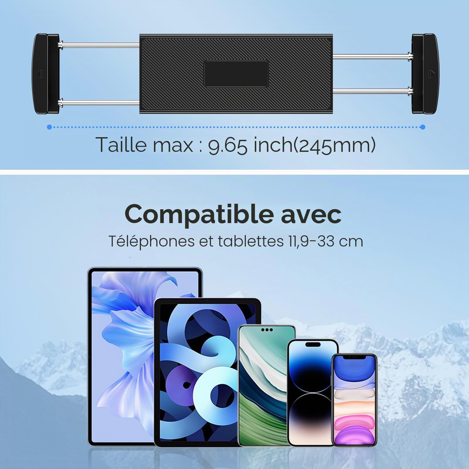 Support Mural pour Tablette, Support Mural Extensible en Aluminium pour iPad, avec Base rotative à 360° réglable et Pliable pour iPad Pro Air, Tous Les téléphones et tablettes de 4,7 à 13"