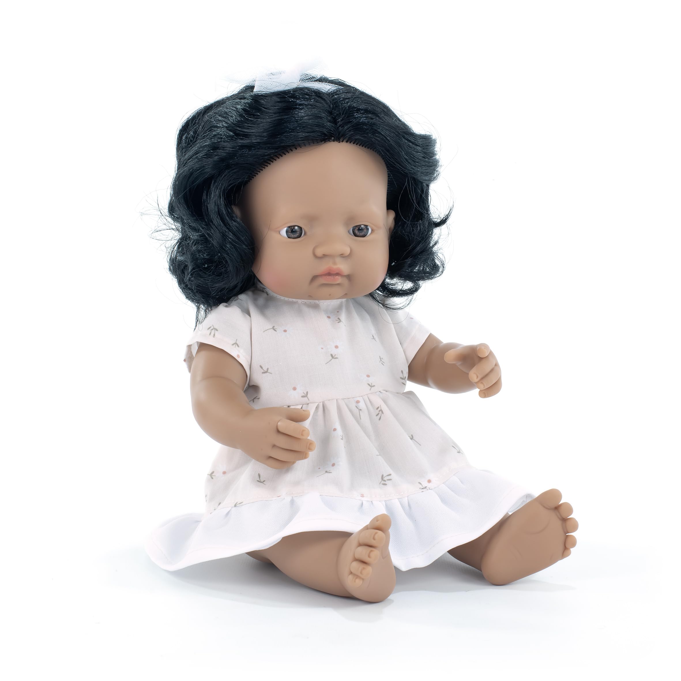 Miniland Baby Doll Hispanic Girl 38cm. Made in Spain with vanilla scent. Anatomically correct. My Friends & Me collection