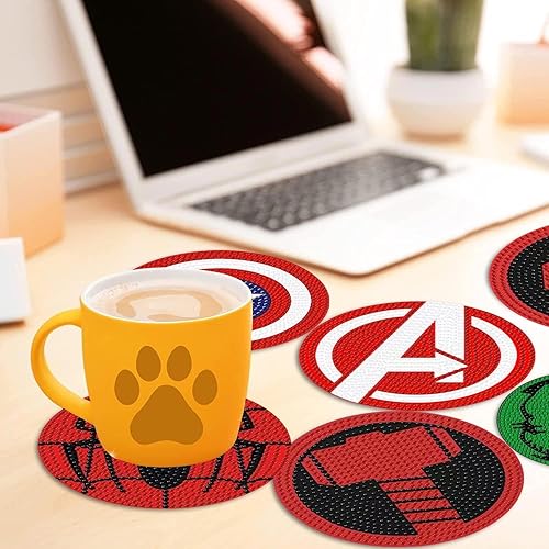 Miniatura 3 de LWZAYS 8 posavasos de pintura de diamante de superhéroe, posavasos de arte de diamante con soporte, kits de pintura de diamantes para adultos, niños