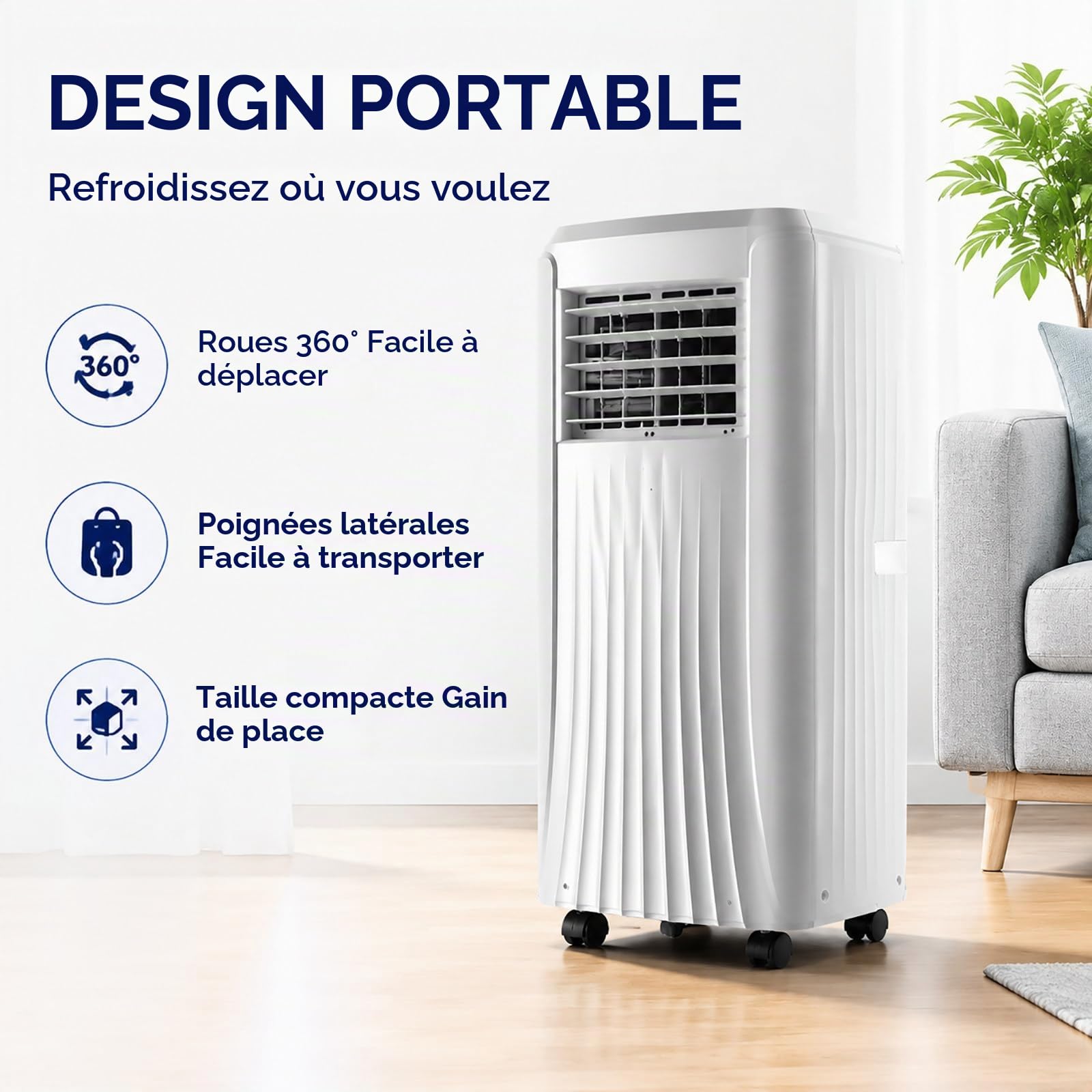 Climatiseur Mobile - 12 000 BTU - 3-en-1 - Déshumidifie, Rafraîchit, Ventile - Jusqu'à 25 m² - Kit pour Fenêtre Inclus - [Classe énergétique A]