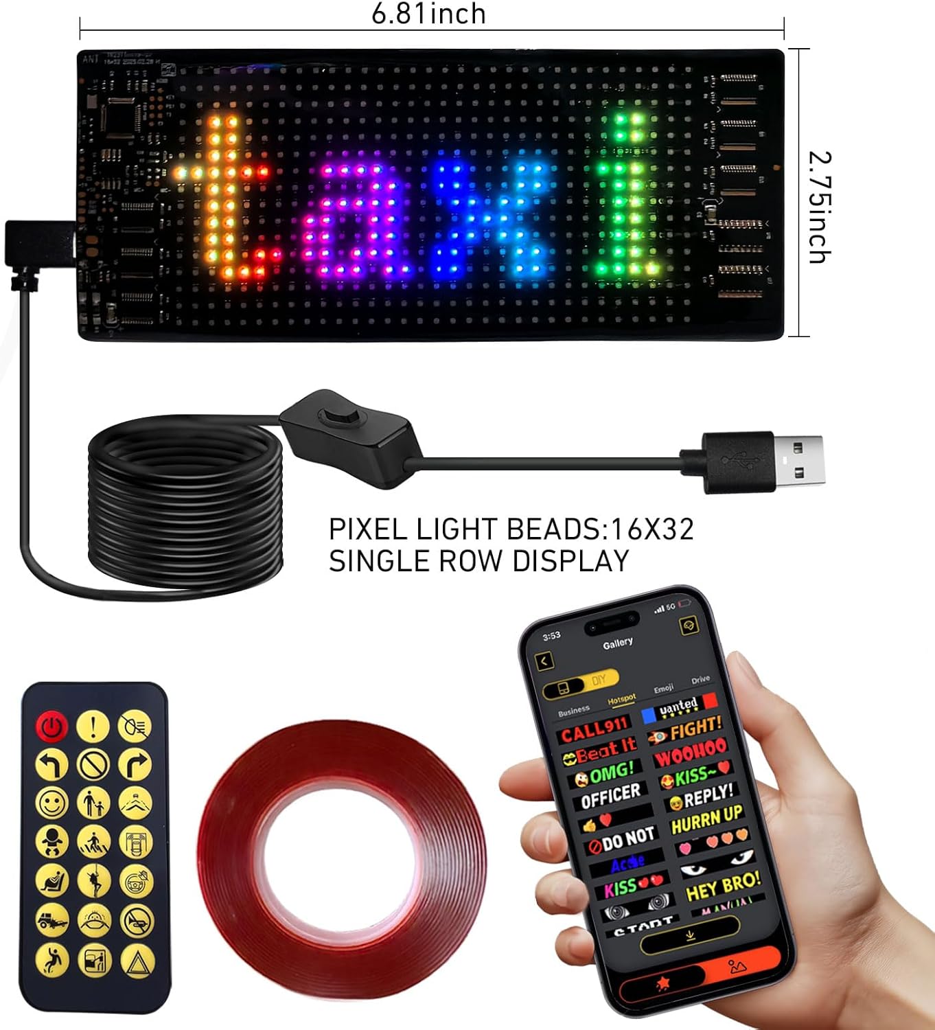 Programmable LED Sign with Bluetooth APP Control, “6.81x2.75” Inch Flexible LED Matrix Panel for Scrolling Text & Animation - USB 5V Powered for Car, Shop, Party - Image 2
