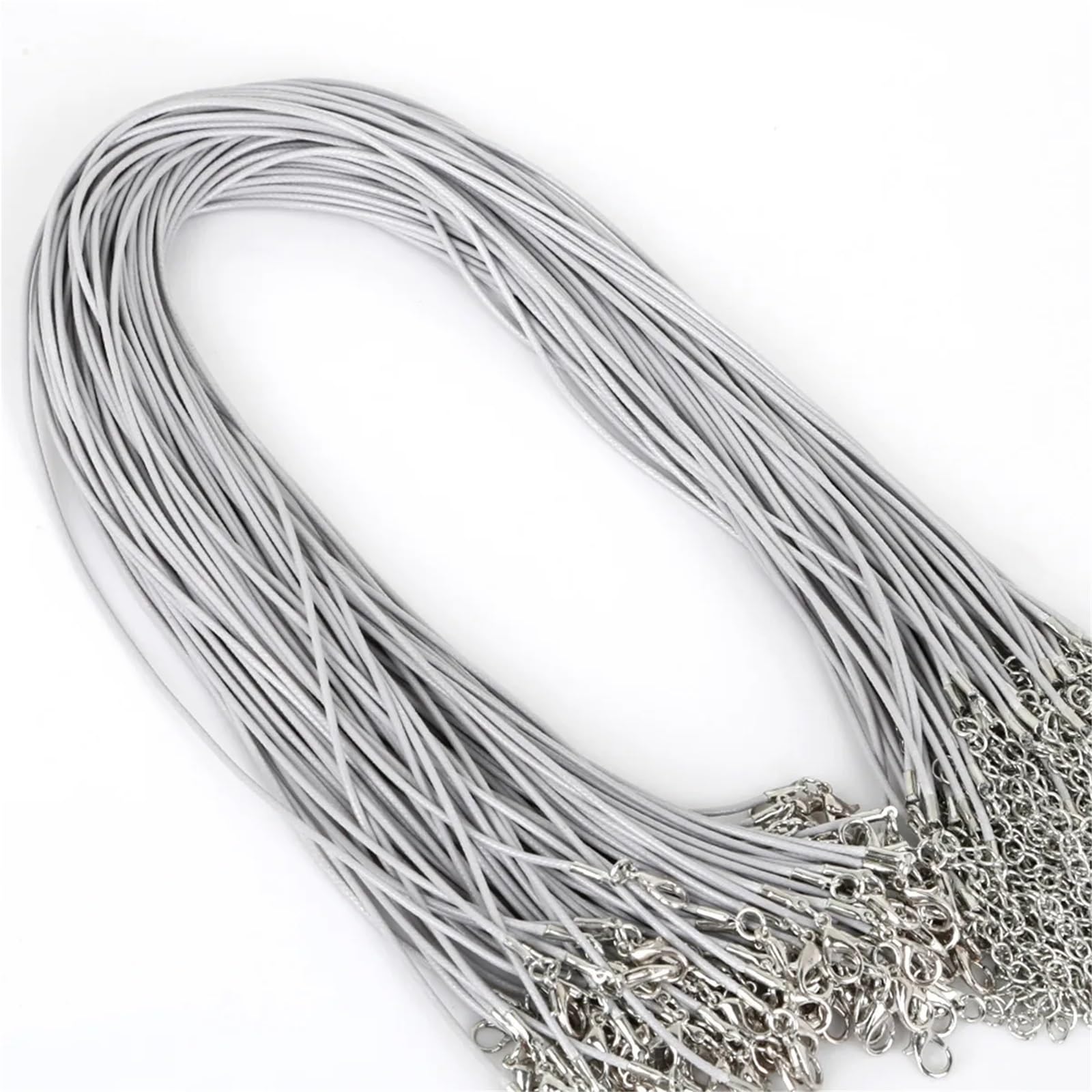 Naszyjnik sznurek 100 sztuk 1.5/2mm bawełniany woskowany regulowany pleciony do liny naszyjnik łańcuszek z karabińczykiem DIY biżuteria(Gray,1.5mm)