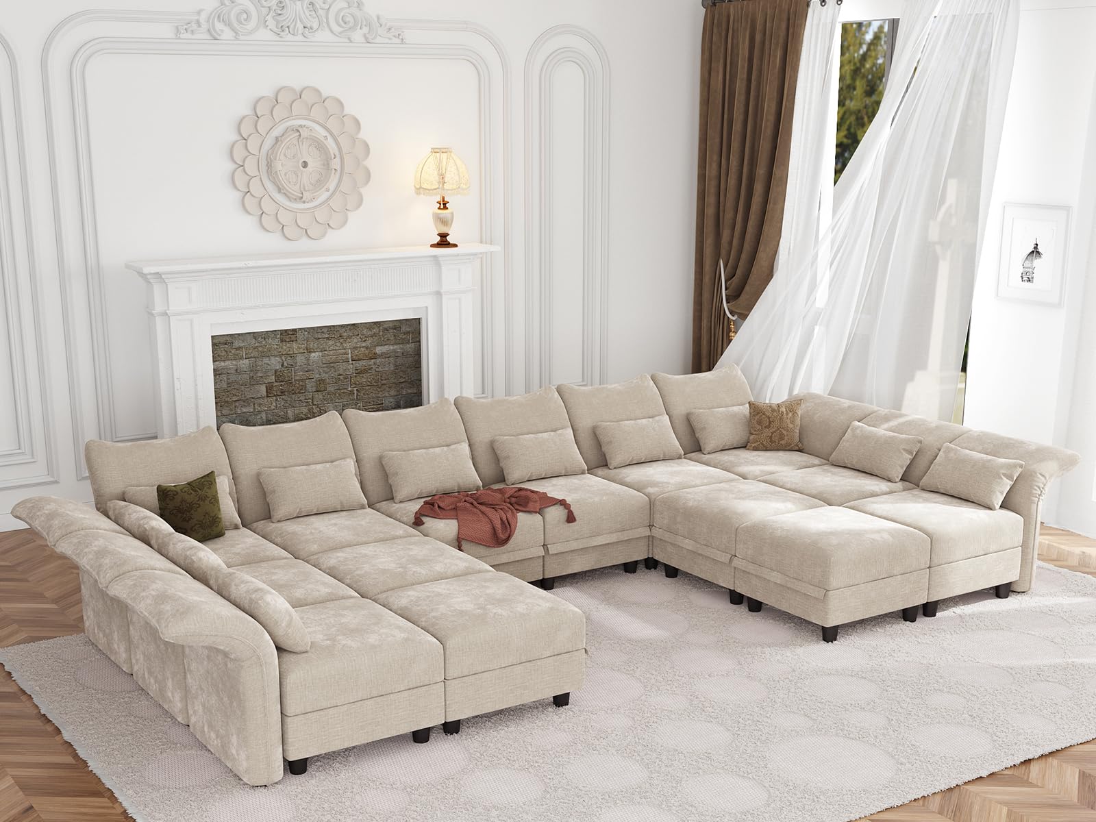 LLappuil 179" Oversized Modular Sectional Sofa with Storage Seat 14 Piece Large Sectional Couches for Living Room with Adjustable Arms Backs,