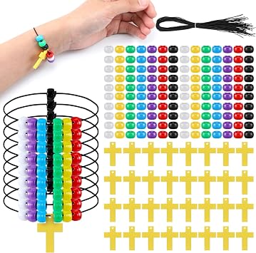 Loetere 36 Sets Christian Faith Bead Bracelet Craft Kit Religious Beaded Cross Craft Jesus Bible Beads Gifts for DIY Wristband Jewelry Making