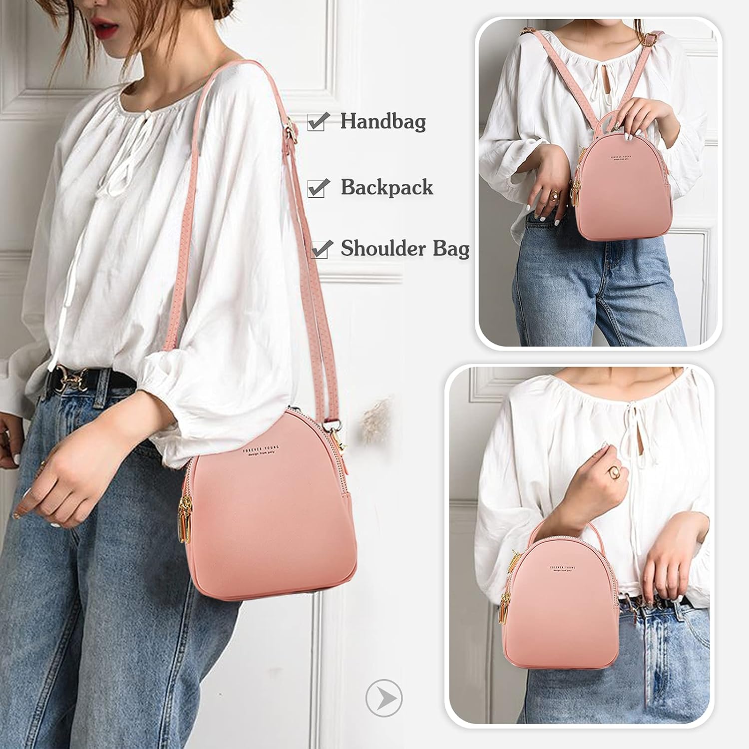 Mini Backpack Women Fashion Handbag Girl Waterproof Shoulder Bags with Earphone Hole Leather Daypack Travel Dating Small Backpack, Red, L, Cute