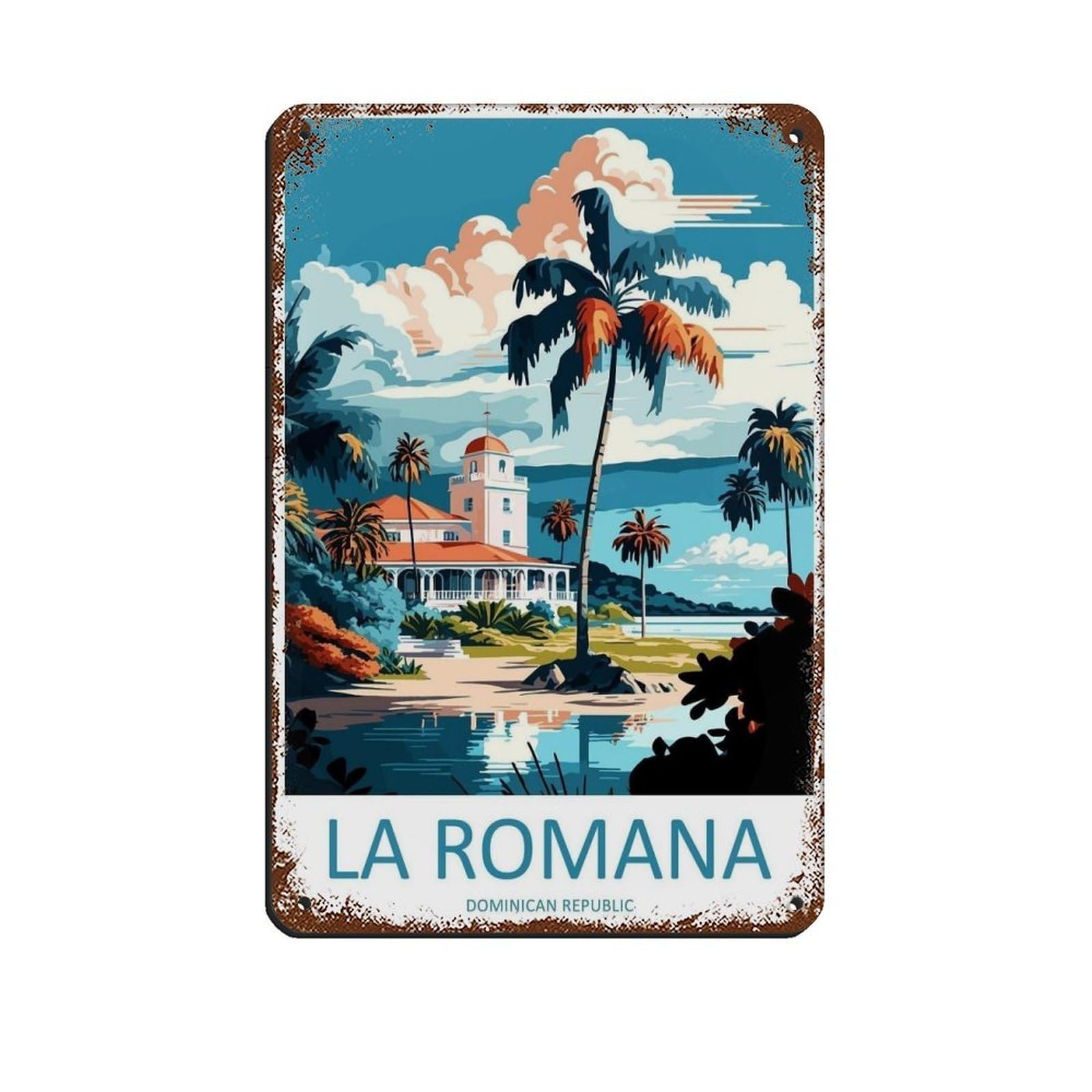 La Romana Travel Art Caribbean Travel（66） Retro Poster Metal Tin Sign Chic Art Retro Iron Painting Bar People Cave Cafe Family Garage Poster Wall Decoration 8x12inch(20x30cm)