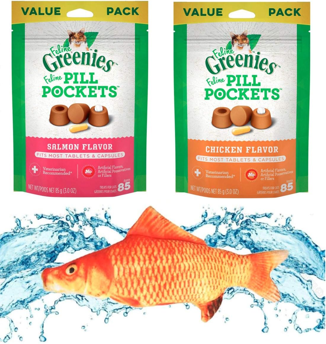 Kitti Variety Pack Bundle Including a 7.5" Triple Strength Catnip Toy and Feline Greenies Pill Pockets 1.6oz or 3oz Bags. (2 Flavor…