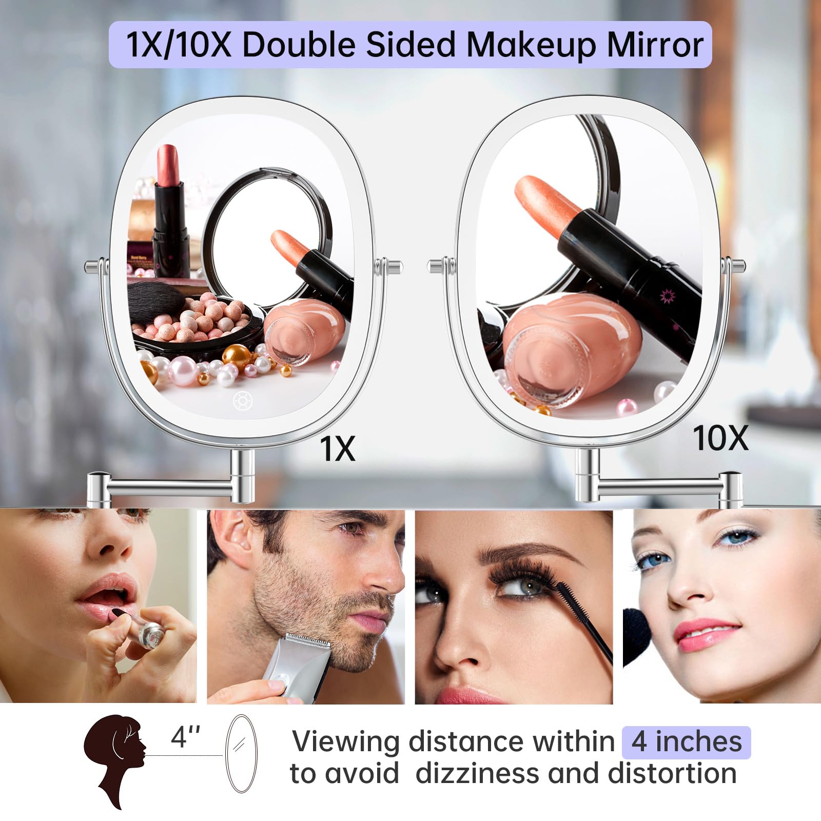 FUNTOUCH Miroir cosmétique rechargeable par USB avec grossissement 1X/30X, éclairage 3 couleurs, 4000 mAh, miroir de maquillage à bras prolongé, miroir mural rotatif à 360° pour salle de bain et hôtel FUNTOUCH Miroir cosmétique rechargeable par USB avec grossissement 1X/30X, éclairage 3 couleurs, 4000 mAh, miroir de maquillage à bras prolongé, miroir mural rotatif à 360° pour salle de bain et hôtel