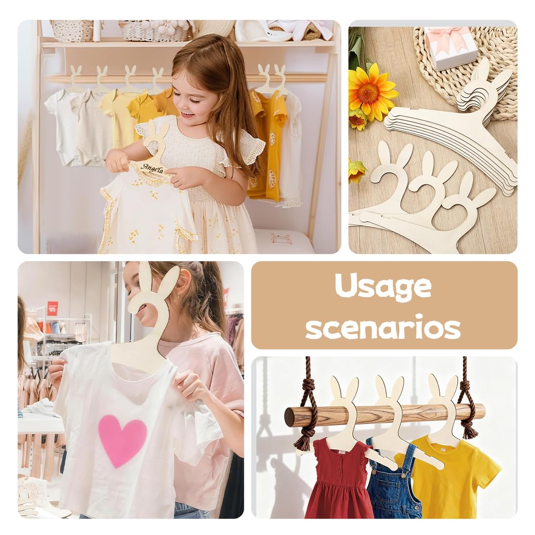 15 Pezzi Appendini in Legno per Bambini, Gruccia Neonato Legno, design a scanalature, per Unisex Bambino Neonati Regalo, per decorare e appendere i vestiti (15,5 x 22,7 cm)