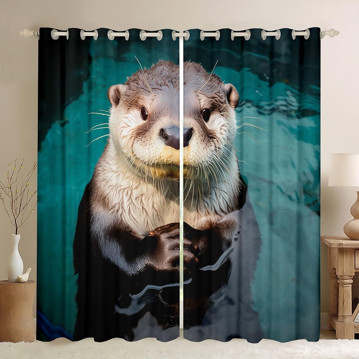 Feelyou Kids Sea Otter Curtains for Bedroom Living Room 3D Wild Animal Window Curtains Living Room Underwater Otter Print Decor Darkening Drapes Super Window Treatments (2 Panels, 42 x 63 Inch)