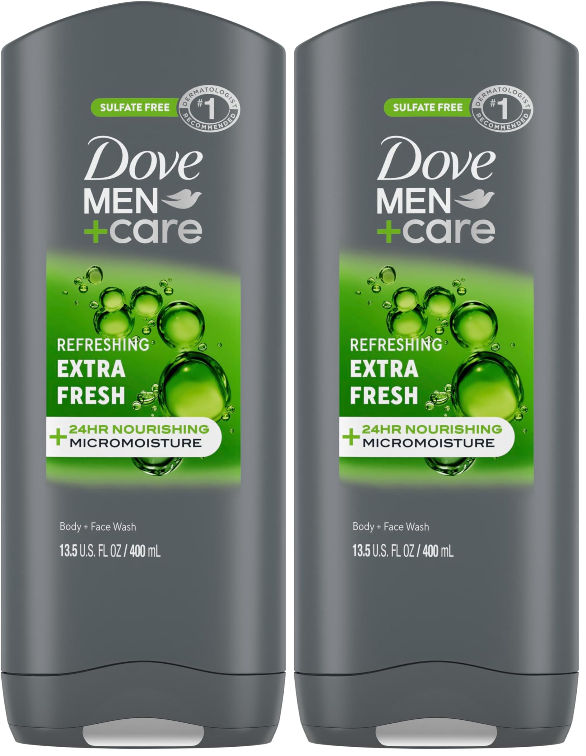Dove MEN + CARE Body Wash and Face For Fresh, Healthy-Feeling Skin Extra Fresh Cleanser That Effectively Washes Away Bacteria While Nourishing Your 13.5 oz (Pack of 2)