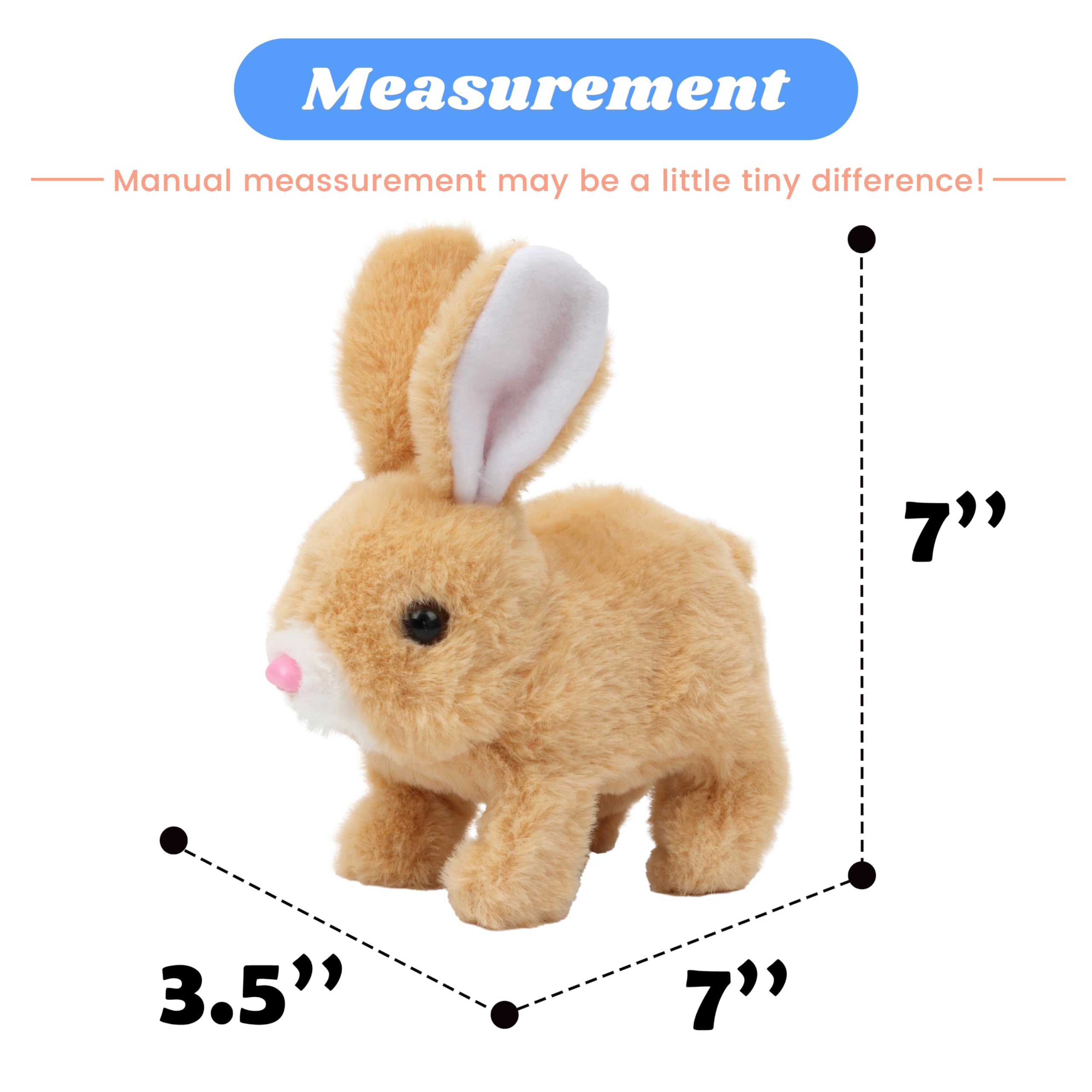 Hopearl Hopping Rabbit Interactive Electronic Pet Plush Bunny Toy with Sounds and Movements Animated Walking Wiggle Ears Twitch Nose Gift for Toddlers Birthday, Brown, 7''