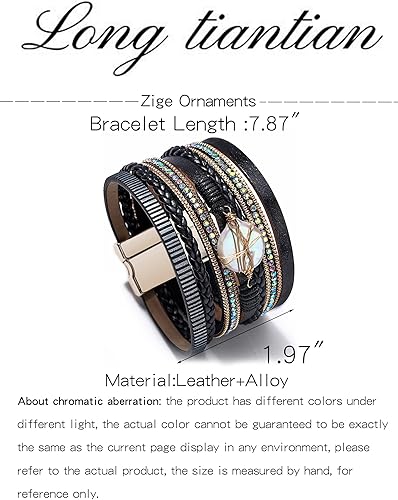 Miniatura 6 de Long tiantian Pulseras de cuero para mujer, pulseras bohemias, pulseras de cuero para mujer, pulseras apilables de varias capas, joyería occidental