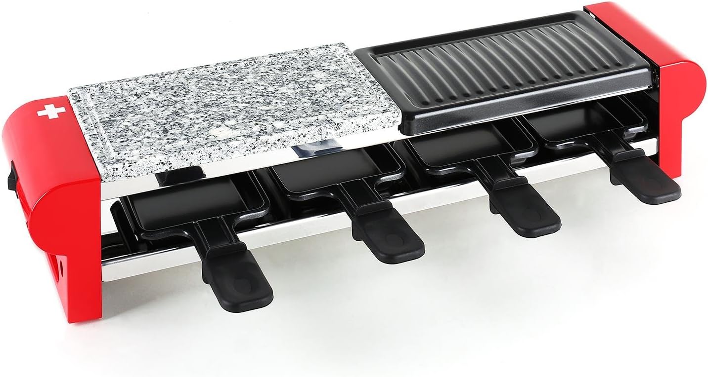 Raclette-Gert Fr 4 Personen 800 W Mit Grill  DOC311 Bambus Grillplatte  Pfannen