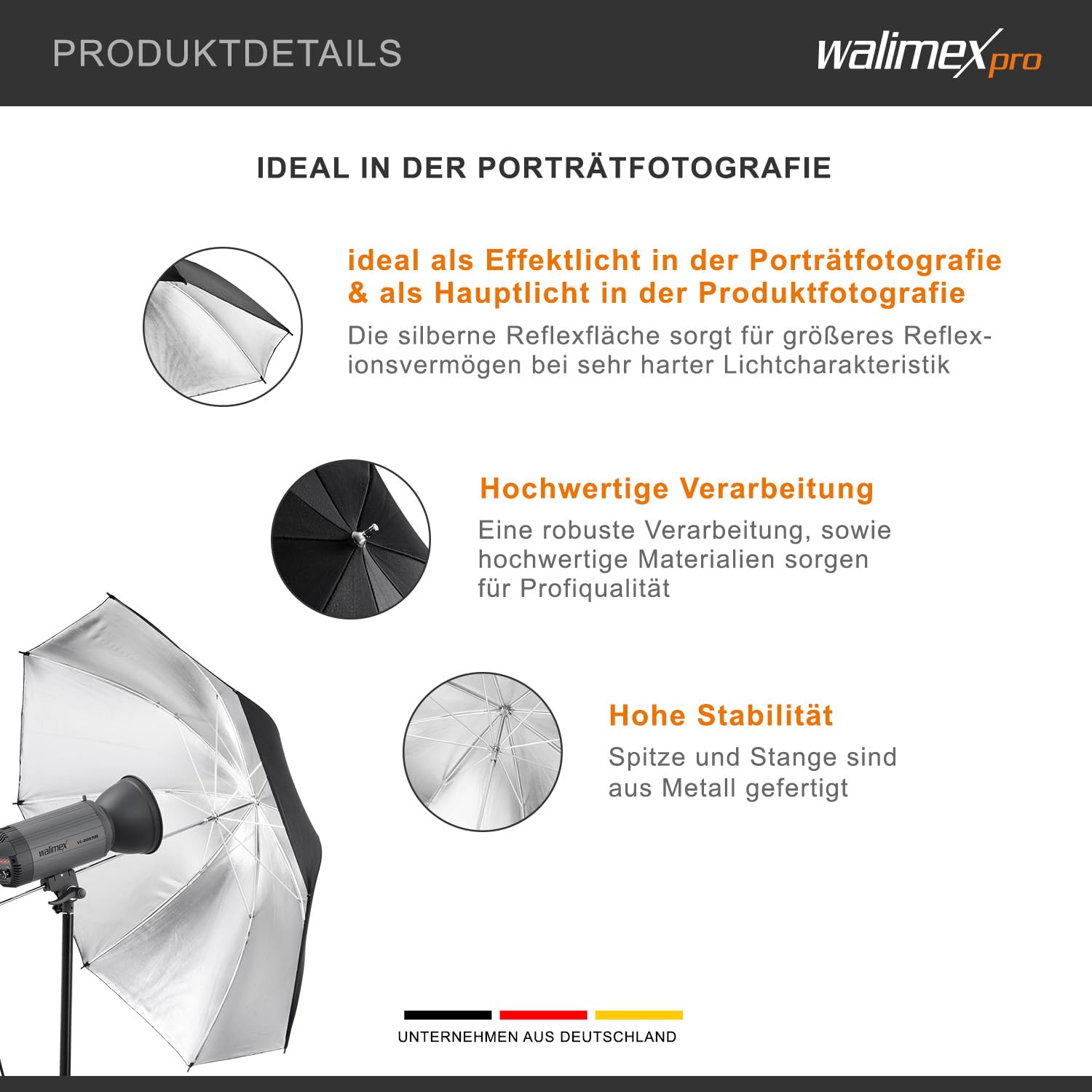 Walimex Pro Reflexschirm 109 cm schwarz/silber