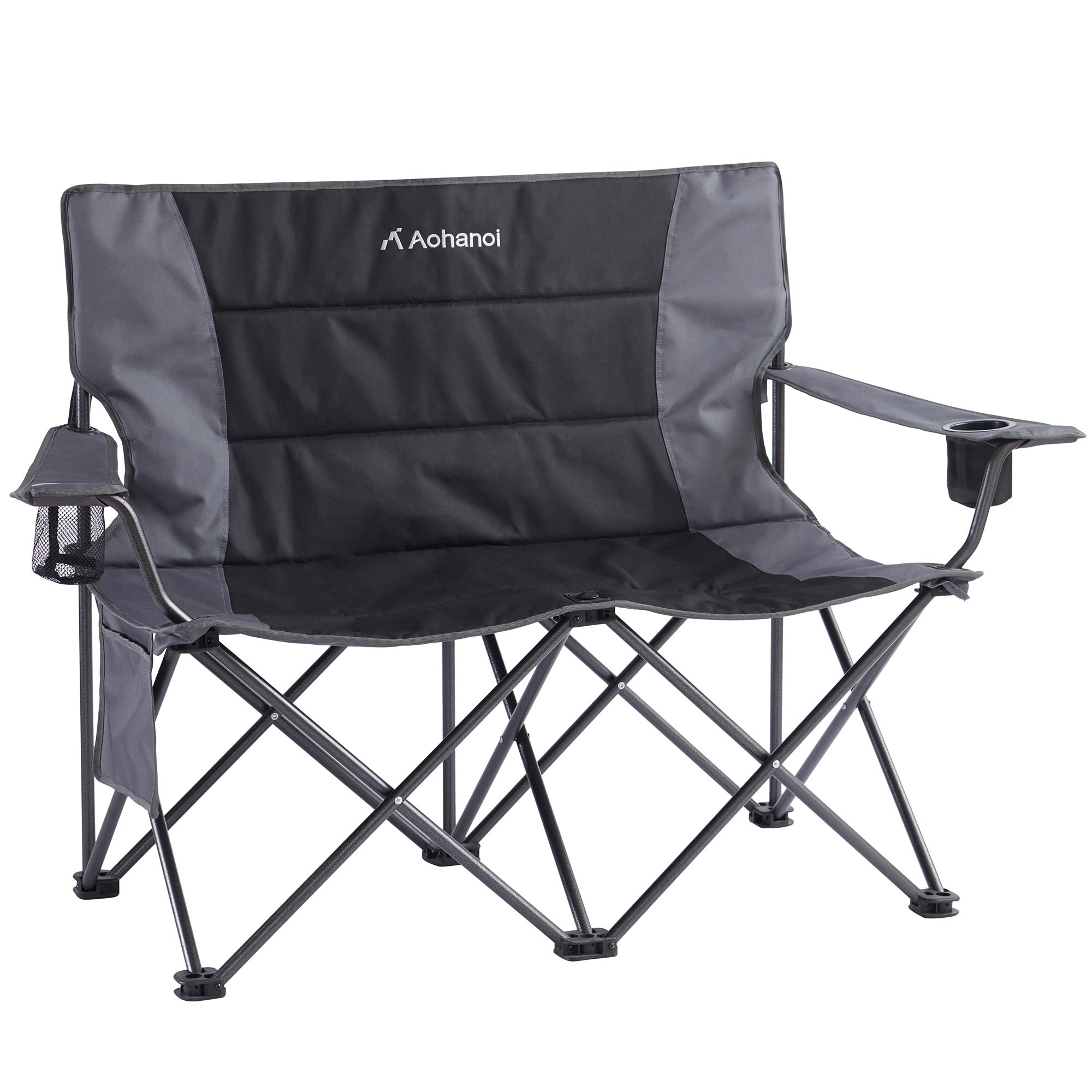 Aohanoi Camping Chairs, Camping Chairs for Heavy People, Outdoor Double Oversize Loveseat Camping Chairs with Extra Wide Seats for Adults, Lawn Chairs Folding Supports up to 350 LBS x2, Black