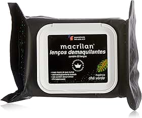 Lenço Demaquilante Macrilan - Chá Verde, 25 Lenços, Remove Maquiagem à Prova D'Água, Hidratação Suave