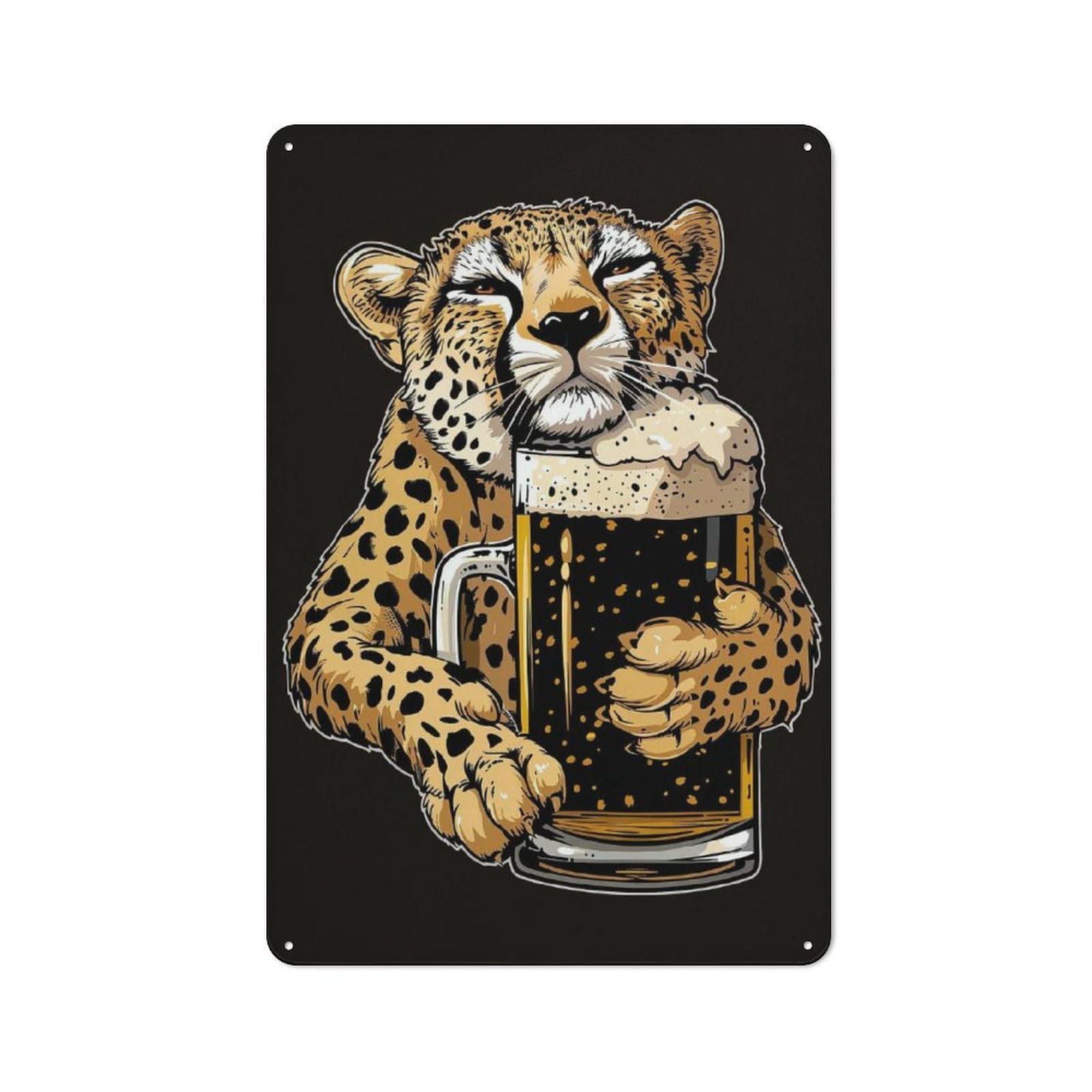Junmoney Cheetah Beer Vintage Tin Sign 30X20cm With For Guest Room Or Hallway, For Vintage Wall Decor Fans, For Themed Room Decoration