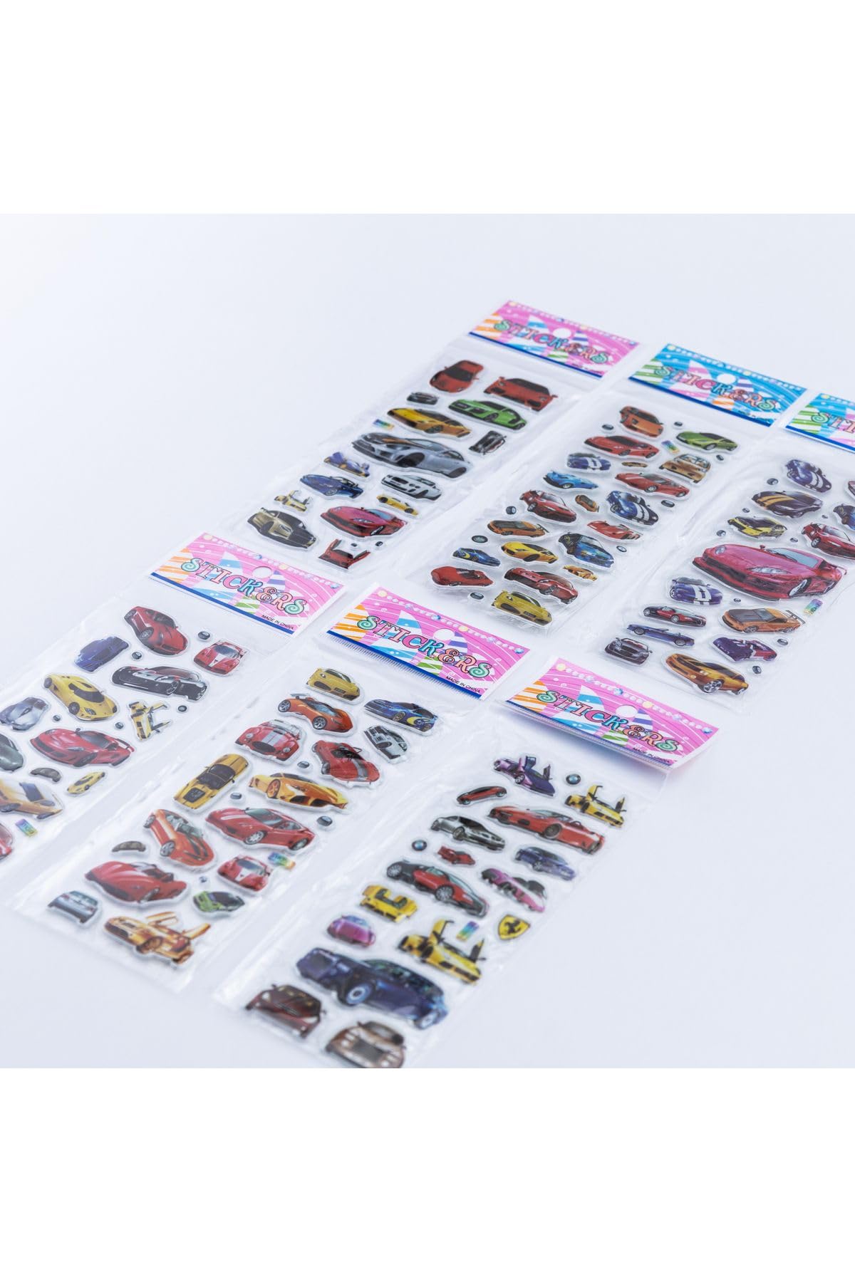 Bimotif 6 Adet Kabartmalı Yapışkan Sticker, Süper Arabalar
