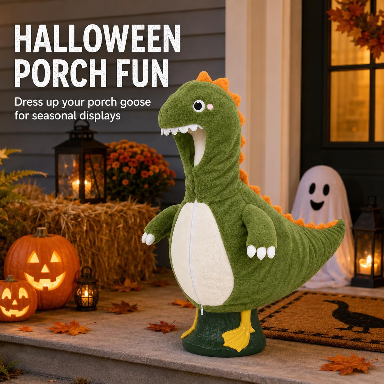 Dinosaur Porch Goose Outfit, Plush Costume for 23-Inch Goose Statues