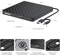 Vista 4 de Unidad externa de CDDVD para portátil, USB 3.0, CD, DVD +-RW, grabadora de DVD, lector de CD ROM externo, unidad óptica compatible con computadora