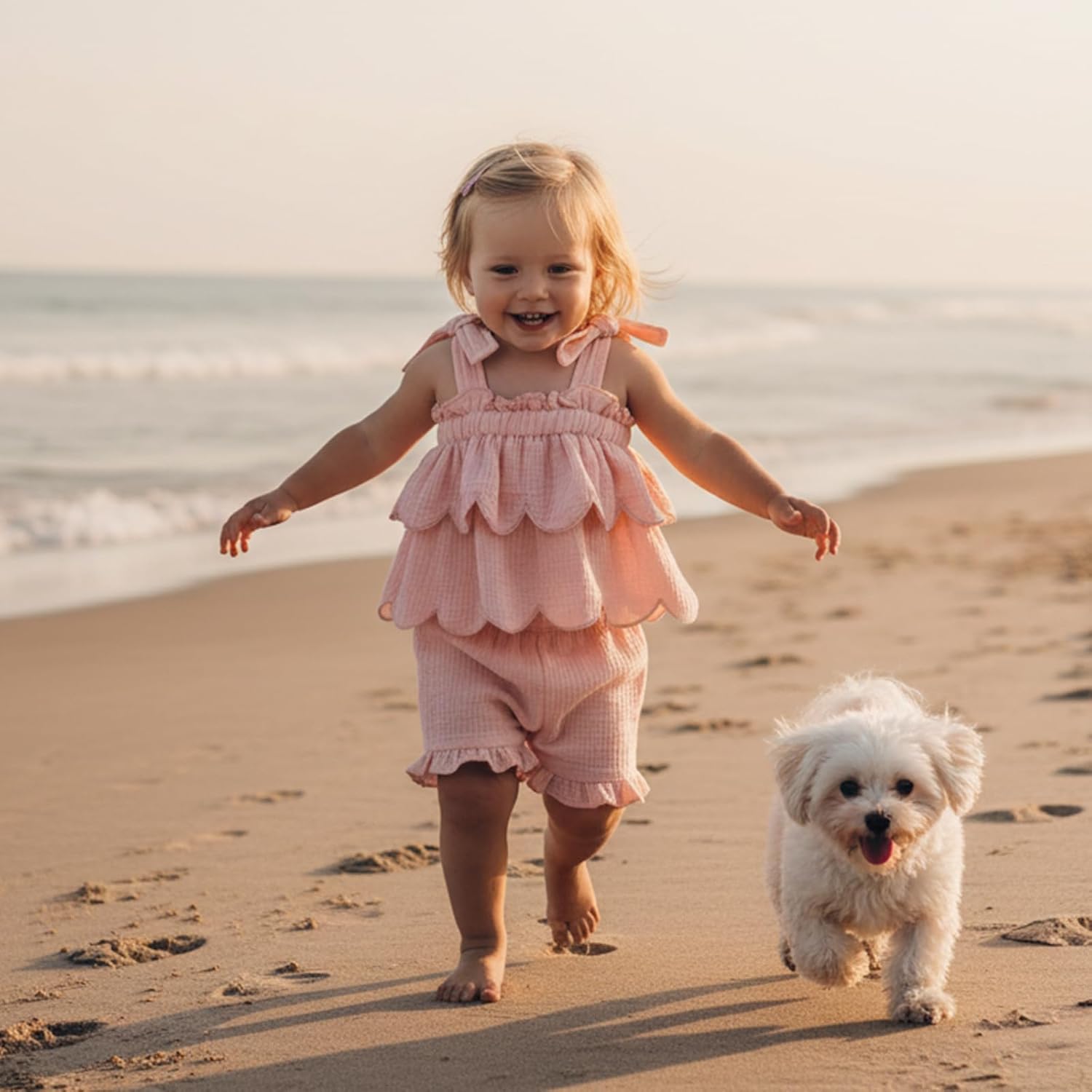 BeQeuewll Toddler Baby Girl Clothes Summer Linen Outfit Sleeveless Tie Up Tank Tops+Ruffled Shorts Little Girls 2 Pieces - Image 4