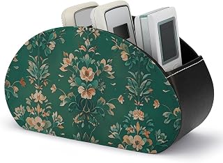 Remote Control Holder With 5 Compartments Emerald Leather TV Remote Caddy Desktop Organizer Storage Box TV Remotes Media Controllers Office Supplies