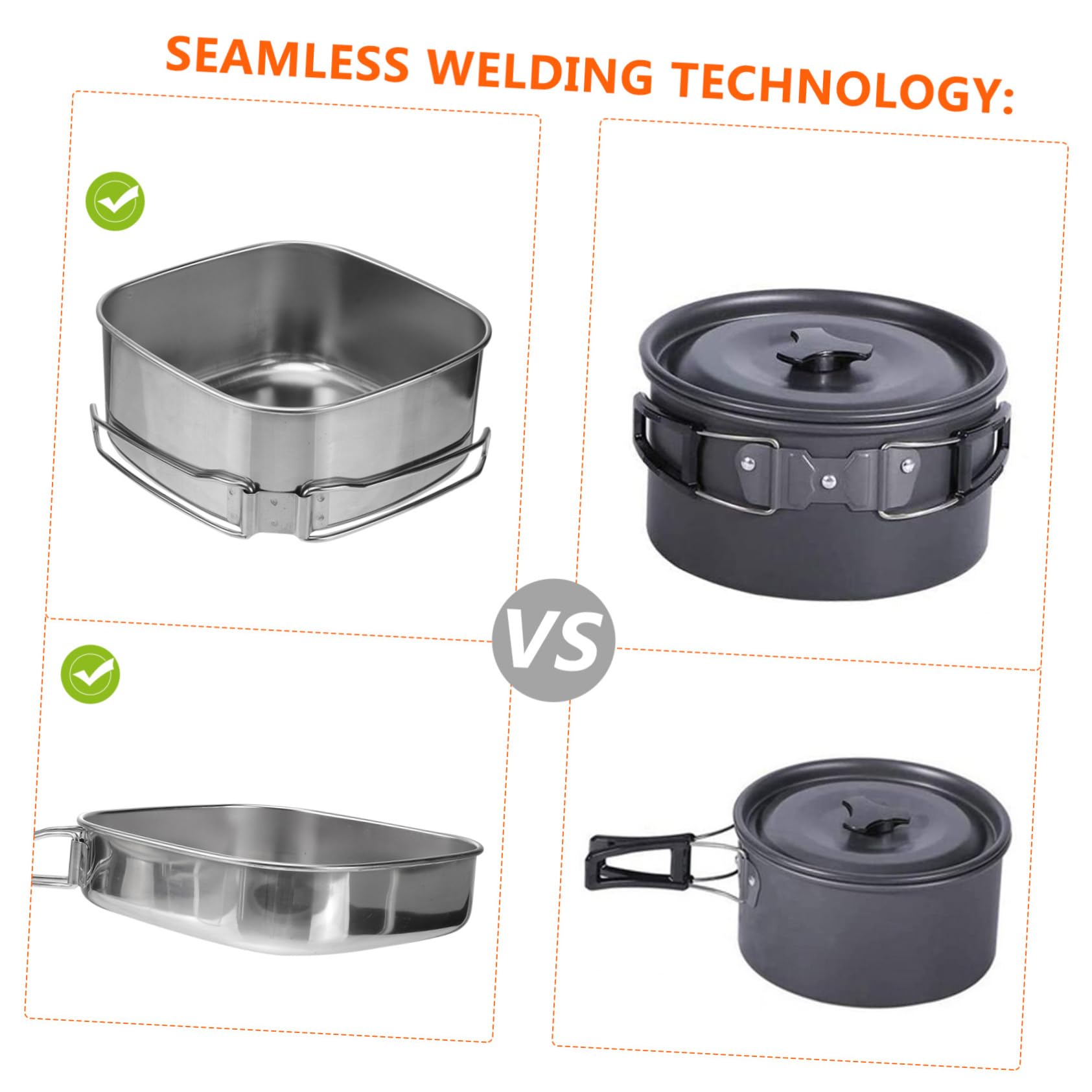 Zerodeko Ensemble de Pique en Acier Inoxydable pour Ustensiles la Cuisine Camping 6 Pièces, Poignée Pliable, Pot et Poêle, Convient à 3-4 Personnes