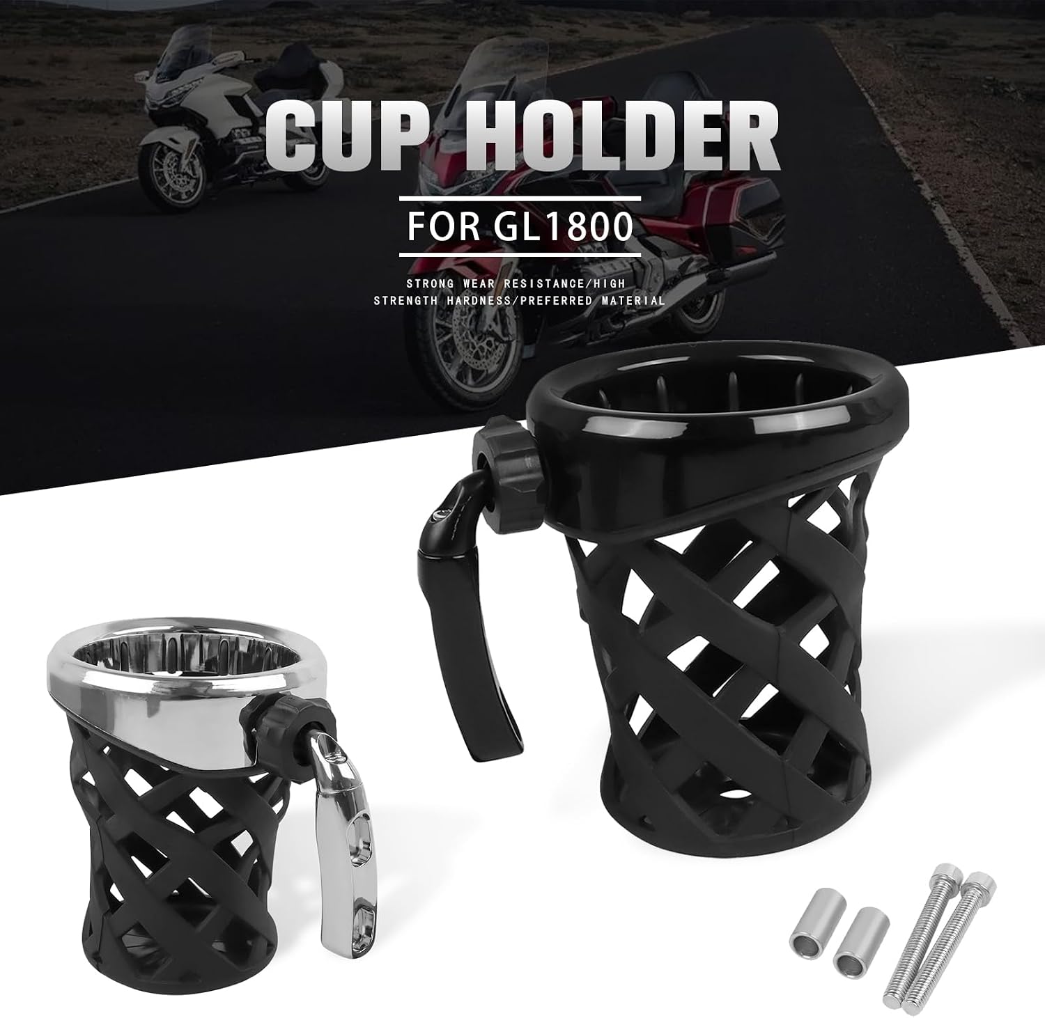 Motorcycle Drink Cup Holder Handlebar Cup Mount Replacement for Honda Goldwing 1800 GL1800 F6B 2001-2023 Water Bottle Holder (Chrome, 138MM/5.4" Height)