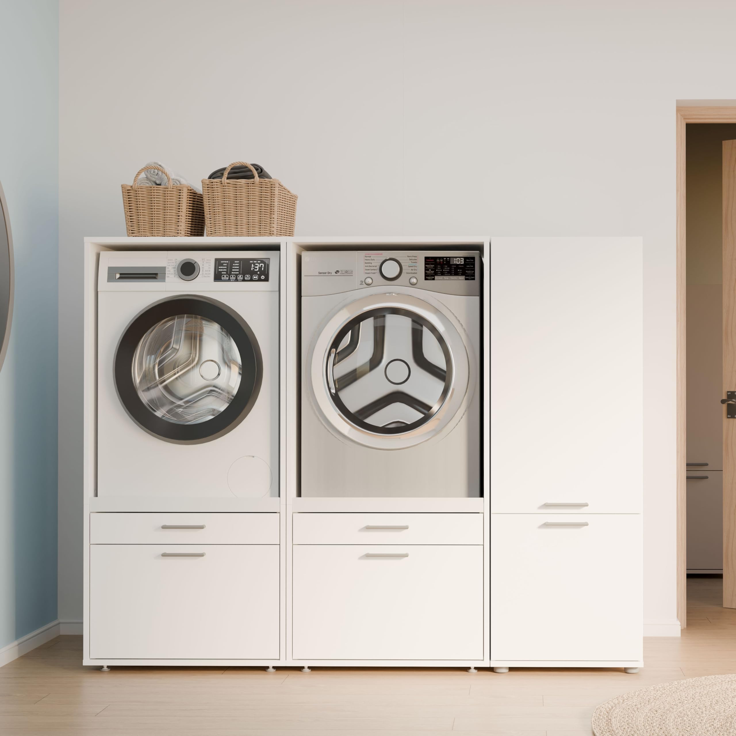 Forte WASHCAB 50, moderner Badezimmerschrank zur Aufbewahrung von Putz- und Waschutensilien, Badezimmer, Weiß, 50 cm breit x 143,3 cm hoch x 67,5 cm tief