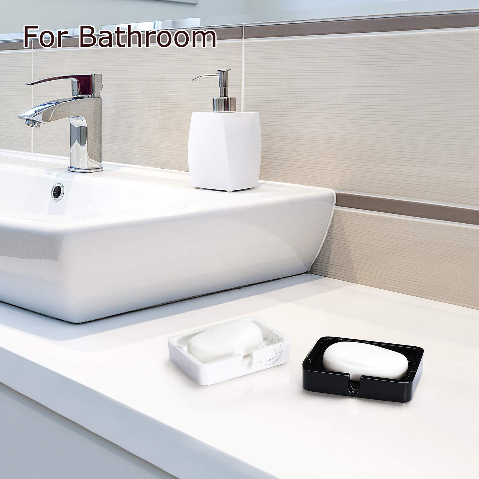 Porte-Savon Design Vague Marbre Blanc – Égouttoir Autovidangeable, Anti-Moisissure Pour Salle De Bain & Cuisine