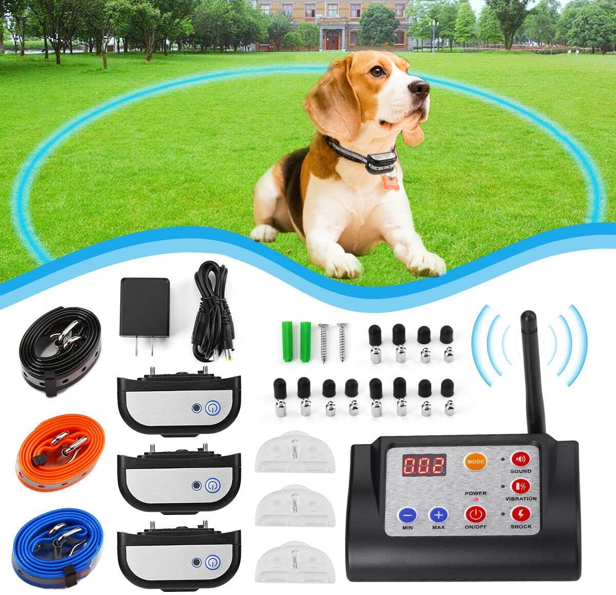 Wireless Dog Fence Electric Pet Containment System,Boundary Containers System for Outdoor Remote Dogs Training,Waterproof Rechargeable Collar with Tone/Static Correction,Adjustable Range,for All Dogs,