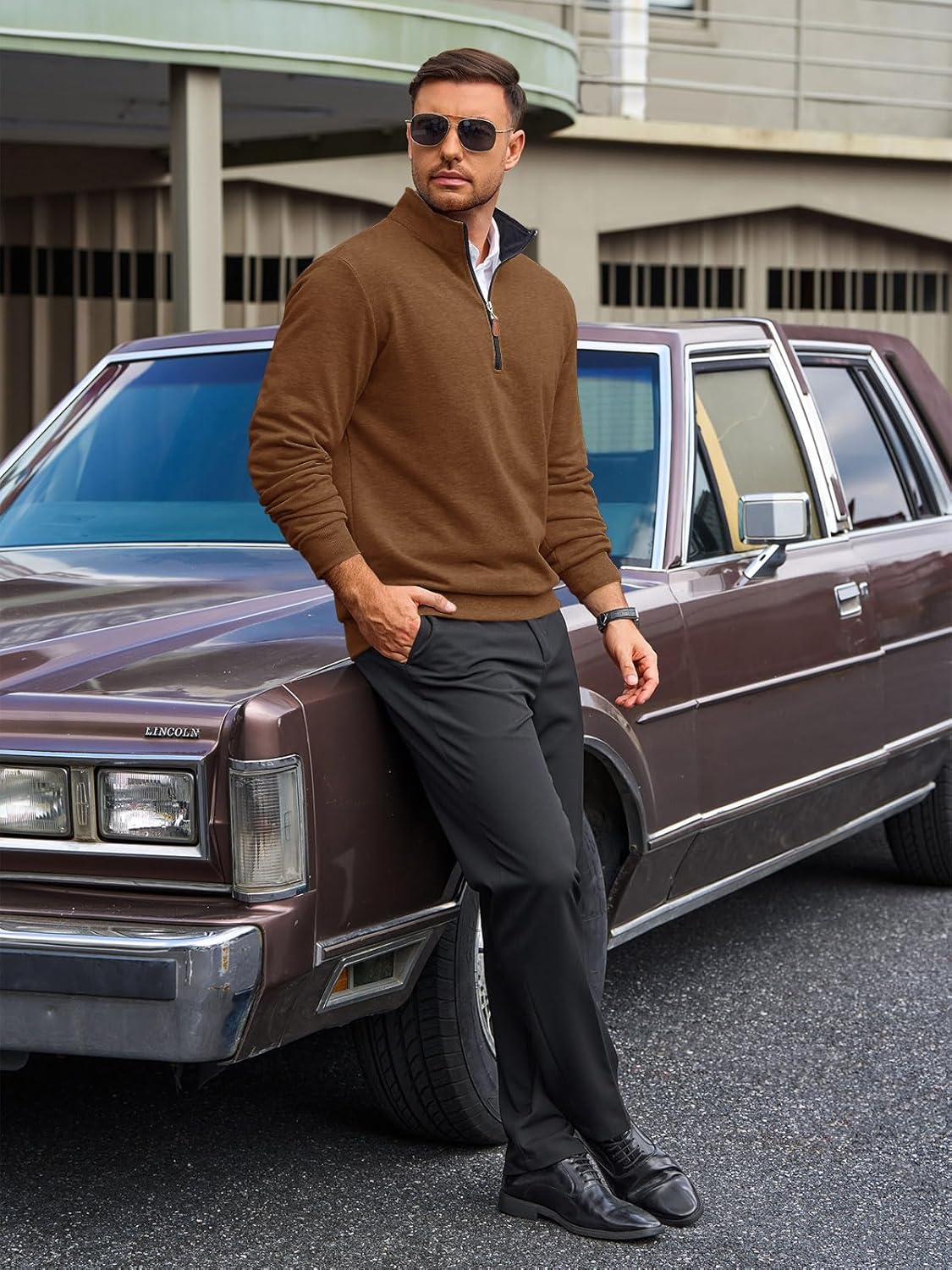 Yousify Mens Quarter Zip Pullover Mock Neck Long Sleeve Sweatshirts Casual Cotton Lightweight Golf Shirts - Image 5